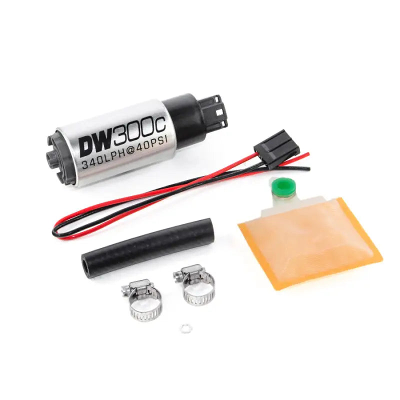 DeatschWerks 9-307-1000 DeatschWerks 340lph DW300C Compact Fuel Pump w/ Universal Install Kit (w/o Mounting Clips)