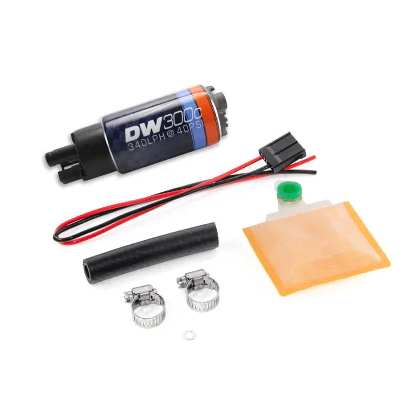 DeatschWerks 9-307-1000 DeatschWerks 340lph DW300C Compact Fuel Pump w/ Universal Install Kit (w/o Mounting Clips)