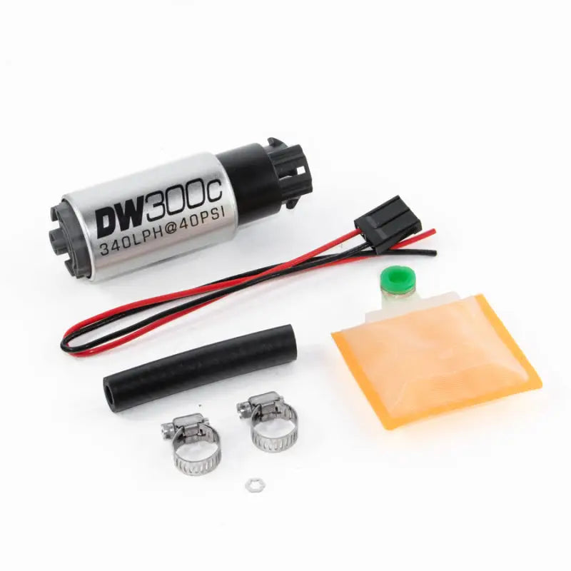 DeatschWerks 9-309-1000 DeatschWerks 340lph DW300C Compact Fuel Pump w/ Universal Install Kit (w/ Mounting Clips)