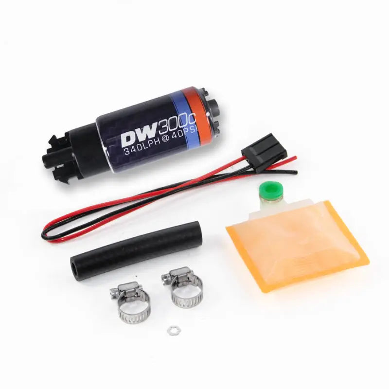 DeatschWerks 9-309-1000 DeatschWerks 340lph DW300C Compact Fuel Pump w/ Universal Install Kit (w/ Mounting Clips)