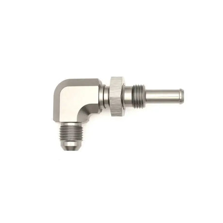 DeatschWerks 6AN Male Flare To 5/16in. Male Barb Bulkhead Adapter 90-Degree (Incl. Nut) 
