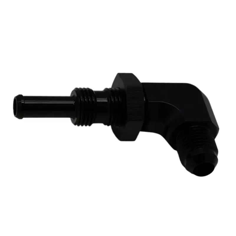 DeatschWerks 6-02-0712-B DeatschWerks 6AN Male Flare to 5/16in Male Barb Bulkhead Adapter 90-Degree - Anodized Matte Black