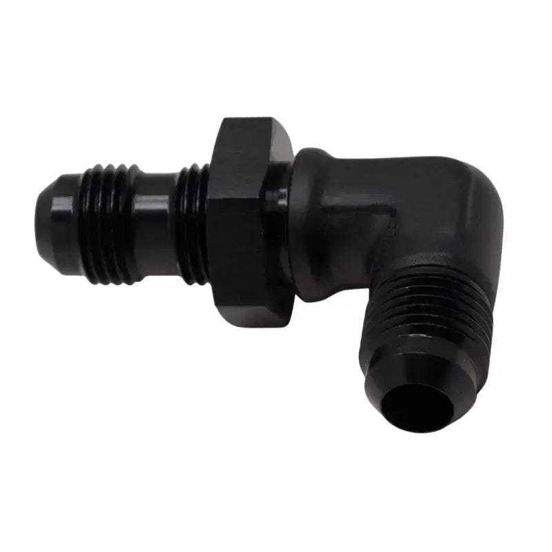 DeatschWerks 6AN Male Flare to Bulkhead Adapter 90-Degree - Anodized Matte Black - Truck & Automotive