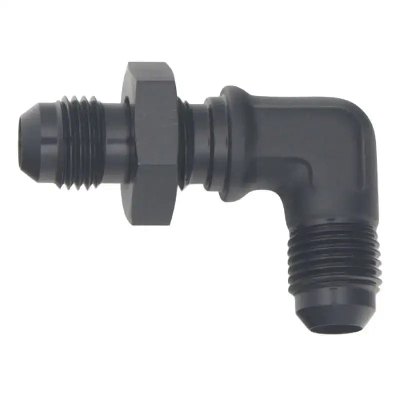DeatschWerks 6AN Male Flare to Bulkhead Adapter 90-Degree - Anodized Matte Black - Truck & Automotive