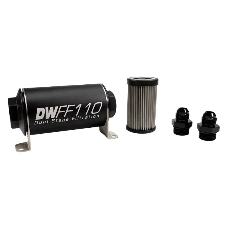 DeatschWerks 8-03-110-010K-8 DeatschWerks Stainless Steel 8AN 10 Micron Universal Inline Fuel Filter Housing Kit (110mm)