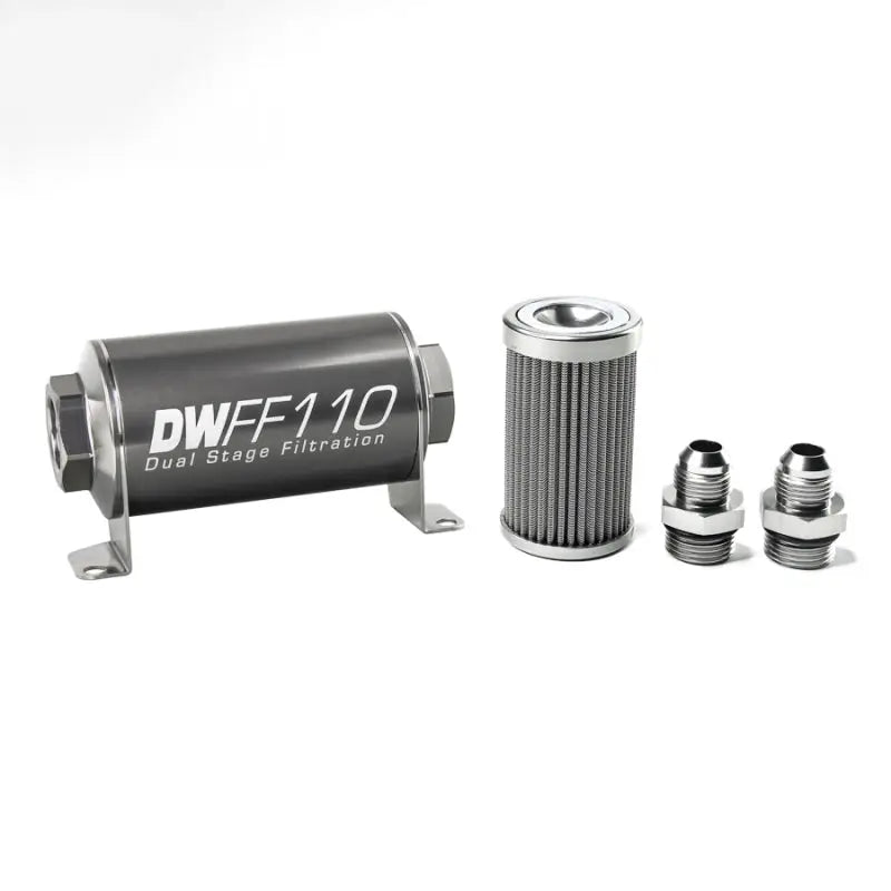 DeatschWerks 8-03-110-100K-8 DeatschWerks Stainless Steel 8AN 100 Micron Universal Inline Fuel Filter Housing Kit (110mm)