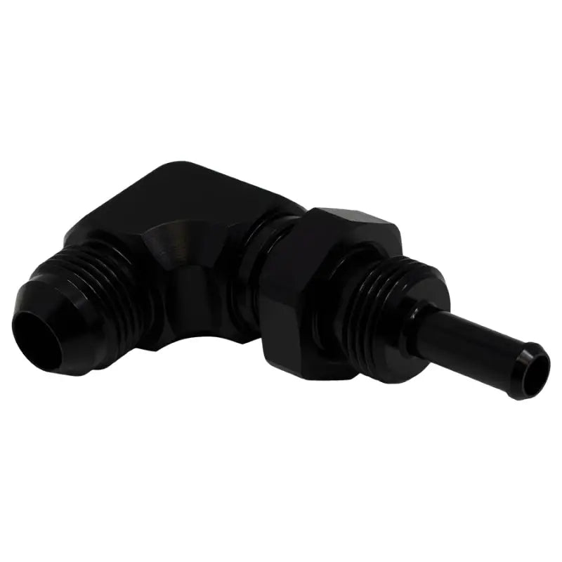 DeatschWerks 6-02-0713-B DeatschWerks 8AN Male Flare to 5/16in Male Barb Bulkhead Adapter 90-Degree - Anodized Matte Black