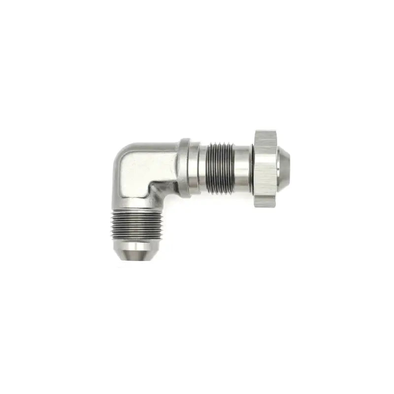 DeatschWerks 6-02-0711 DeatschWerks 8AN Male Flare to 8AN Male Flare Bulkhead Adapter 90-Degree - Anodized Matte Black