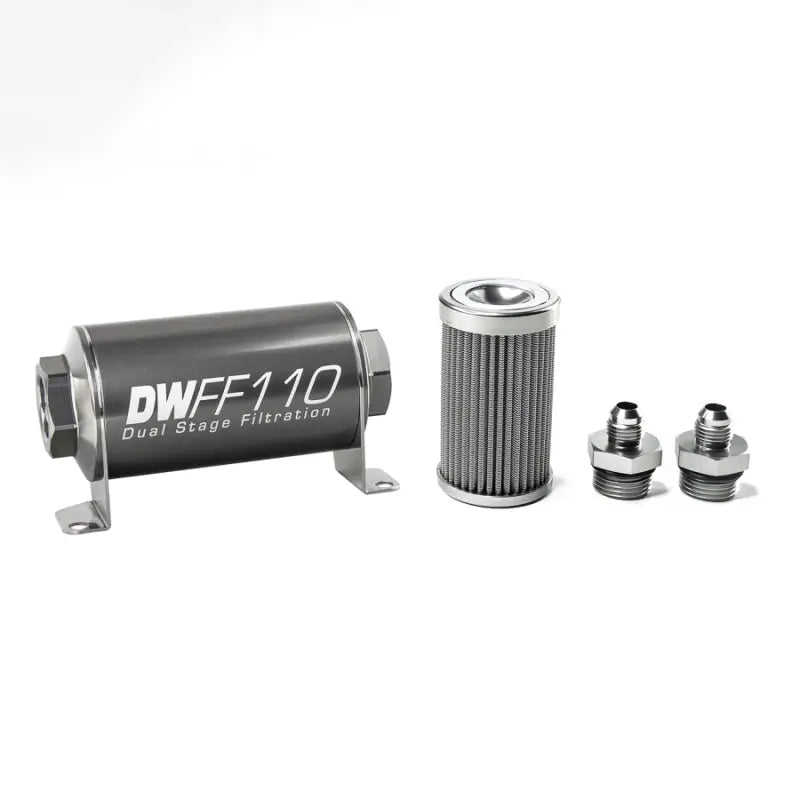 DeatschWerks 8-03-110-100K-6 DeatschWerks Stainless Steel 6AN 100 Micron Universal Inline Fuel Filter Housing Kit (110mm)