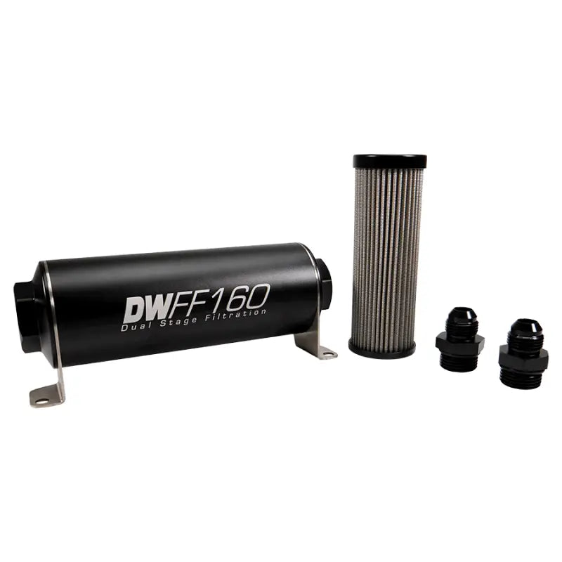 DeatschWerks 8-03-160-010K-8 DeatschWerks Stainless Steel 8AN 10 Micron Universal Inline Fuel Filter Housing Kit (160mm)