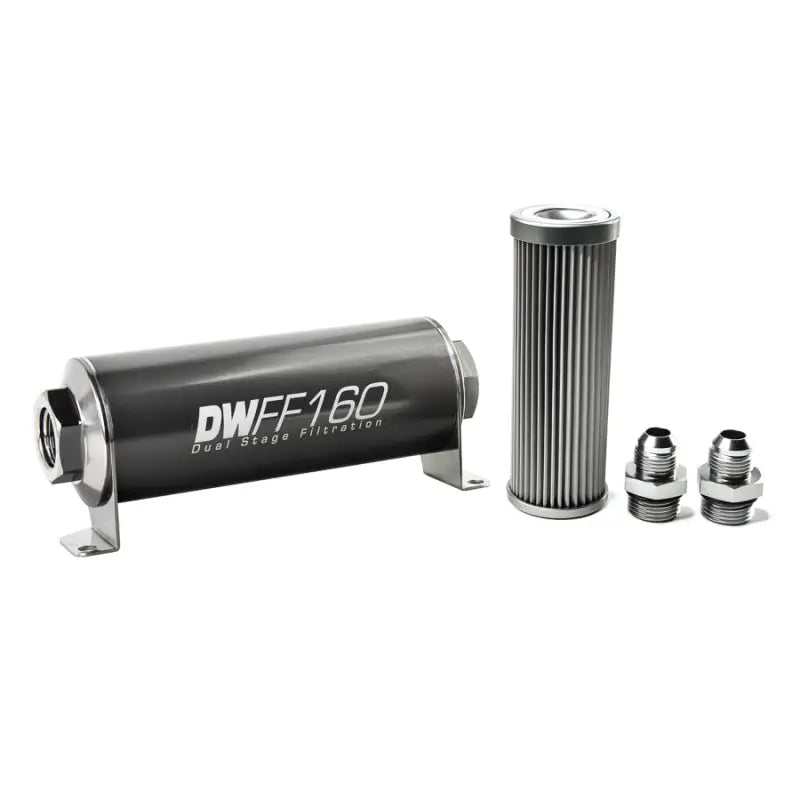 DeatschWerks 8-03-160-010K-8 DeatschWerks Stainless Steel 8AN 10 Micron Universal Inline Fuel Filter Housing Kit (160mm)