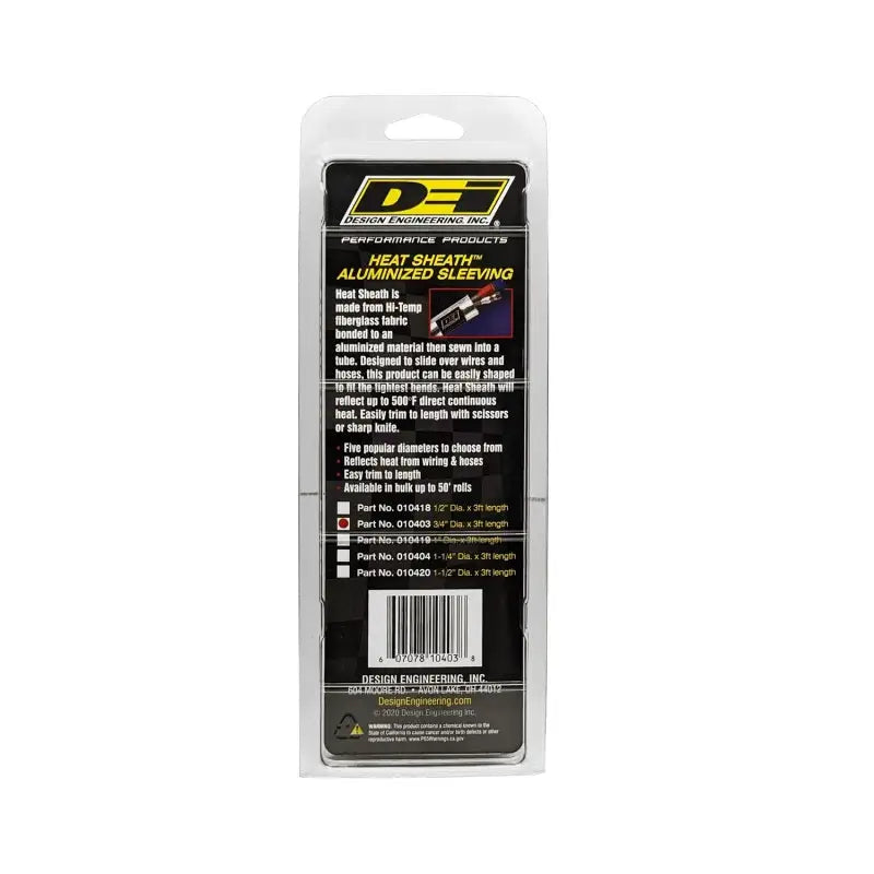 DEI Heat Sheath 3/4in x 3ft - Aluminized Sleeving- Sewn Edge - Truck & Automotive