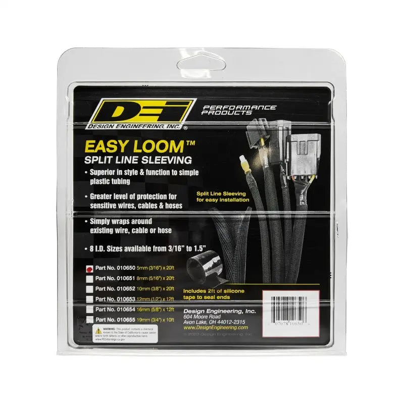 DEI 10650 DEI Split Wire Sleeve Easy Loom 5mm-3/16in x 20 Black