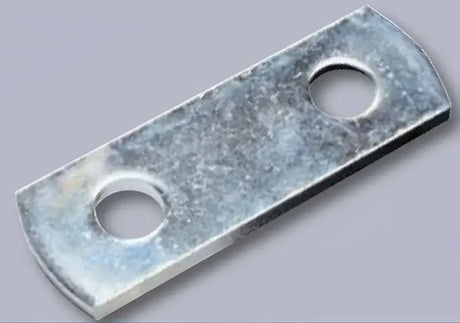 Metal mending plate with two holes for Dexter Marine shackle link or leaf spring shackle