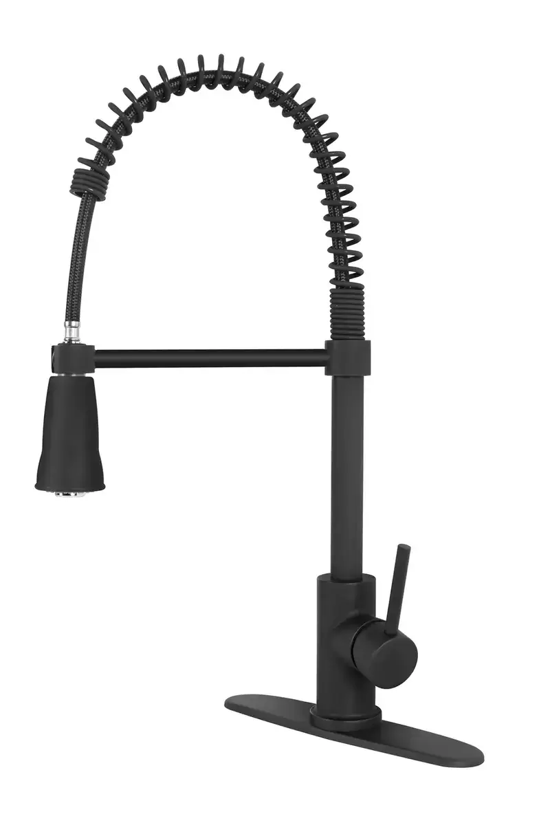 DF-MK504SLK-MB Dura Faucet Streamline Coil Pull-Down RV Kitchen Faucet in matte black, designed for RV kitchens. Features durable construction, off-road functionality, and modern style. Perfect addition to automotive, powersports, marine, exterior, truck accessories, interior, truck bed, and RV parts. AVADA - Best Sellers, Must Haves.