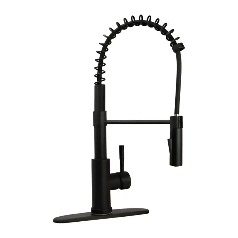 Matte black DF-MK504SLK-MB Dura Faucet Streamline Coil Pull-Down RV Kitchen Faucet with a durable coil design. Perfect for modern RV kitchens, featuring pull-down functionality for easy dishwashing. Stylish and robust for travel and outdoor living., AVADA - Best Sellers, Must Haves