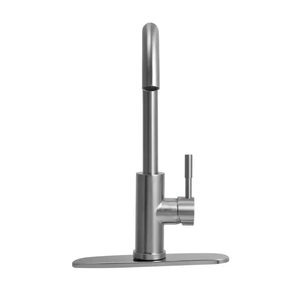 DF-MK531LK-SN Dura Faucet Streamline Gooseneck RV Kitchen Faucet in satin nickel finish, modern design, durable construction, easy installation.