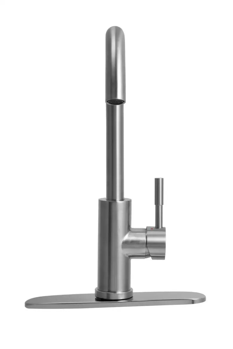 DF-MK531LK-SN Dura Faucet Streamline Gooseneck RV Kitchen Faucet in satin nickel finish, modern design, durable construction, easy installation.