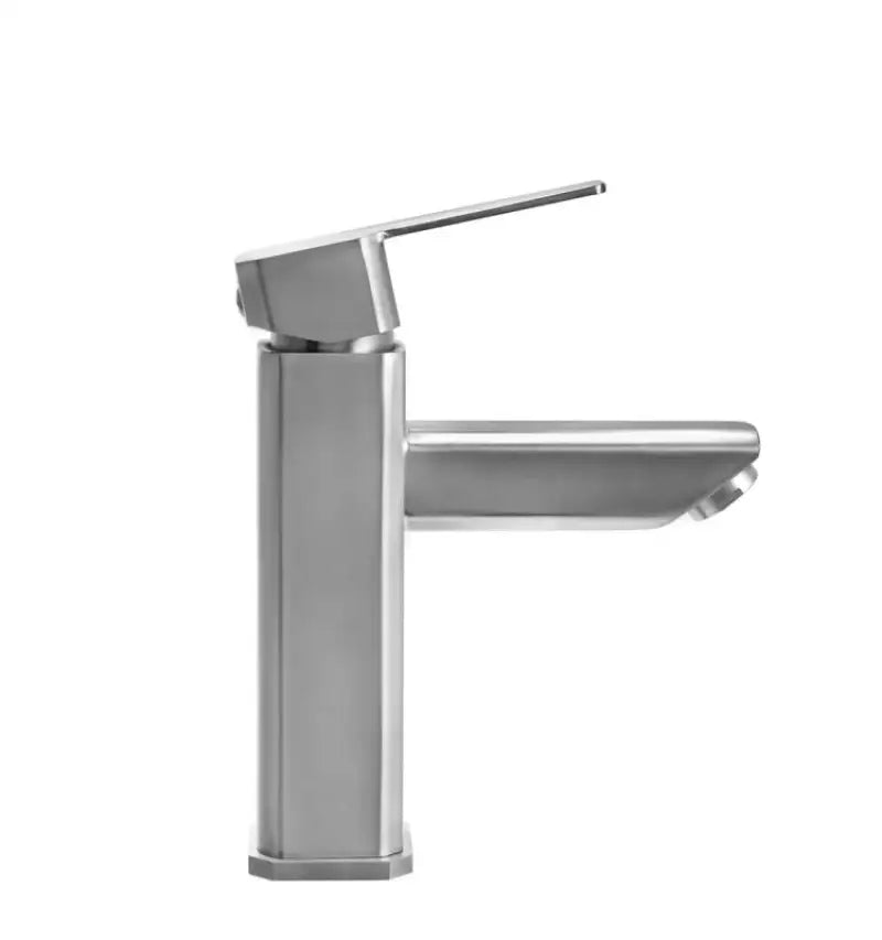 DF-ML803LQ-SN Dura Faucet Modern Angular RV Lavatory Faucet in brushed nickel finish, side view.