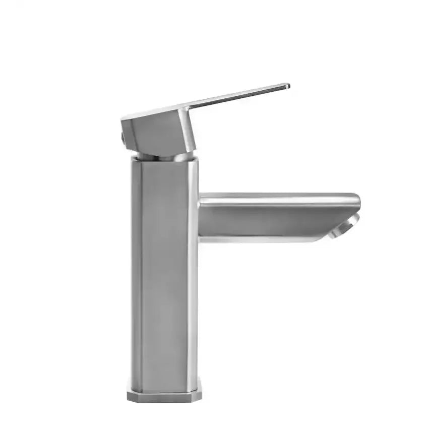 DF-ML803LQ-SN Dura Faucet Modern Angular RV Lavatory Faucet, brushed nickel finish, side view showing sleek design and durable build.