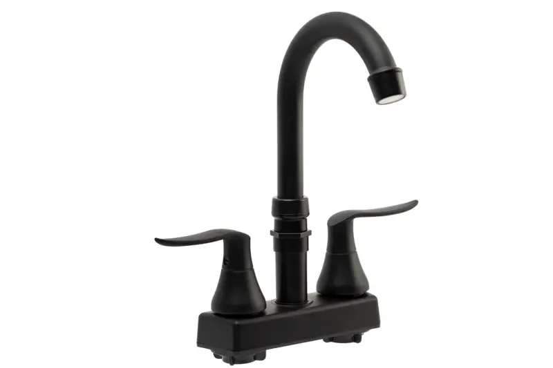 DF-SA180LHK-MB Dura Faucet Elegant RV Bar Faucet with Quick Connect, sleek black design and dual handles for easy installation and lasting performance.