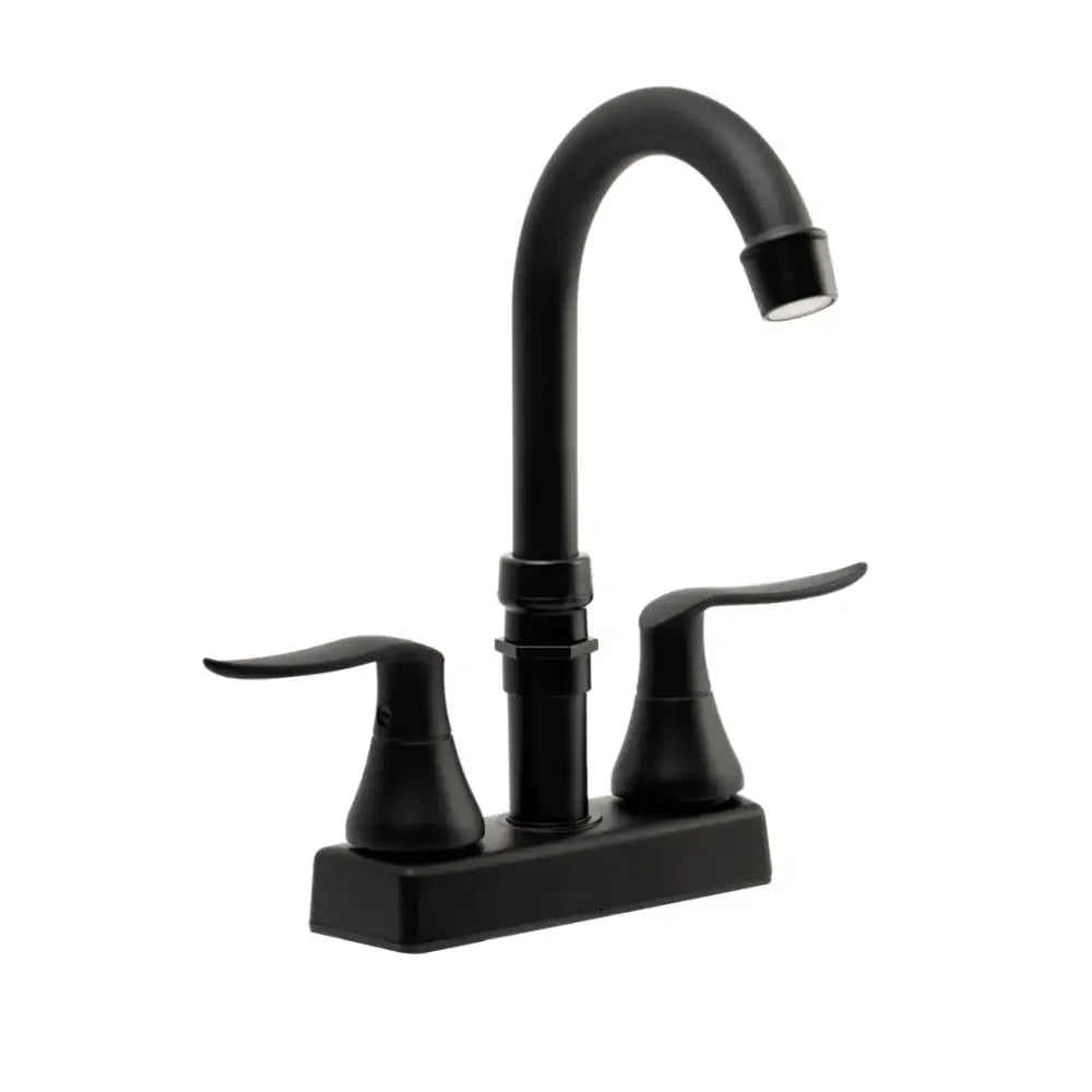 DF-SA180LHK-MB Dura Faucet Elegant RV Bar Faucet with Quick Connect in matte black, dual handle design for RV kitchen or bar area.