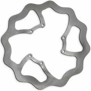 Silver-colored df014ws skw oversize rotor with wavy edges and multiple mounting holes