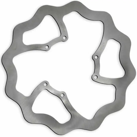Silver-colored df014ws skw oversize rotor with wavy edges and multiple mounting holes