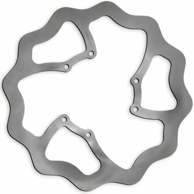Silver-colored df014ws skw oversize rotor with wavy edges and multiple mounting holes