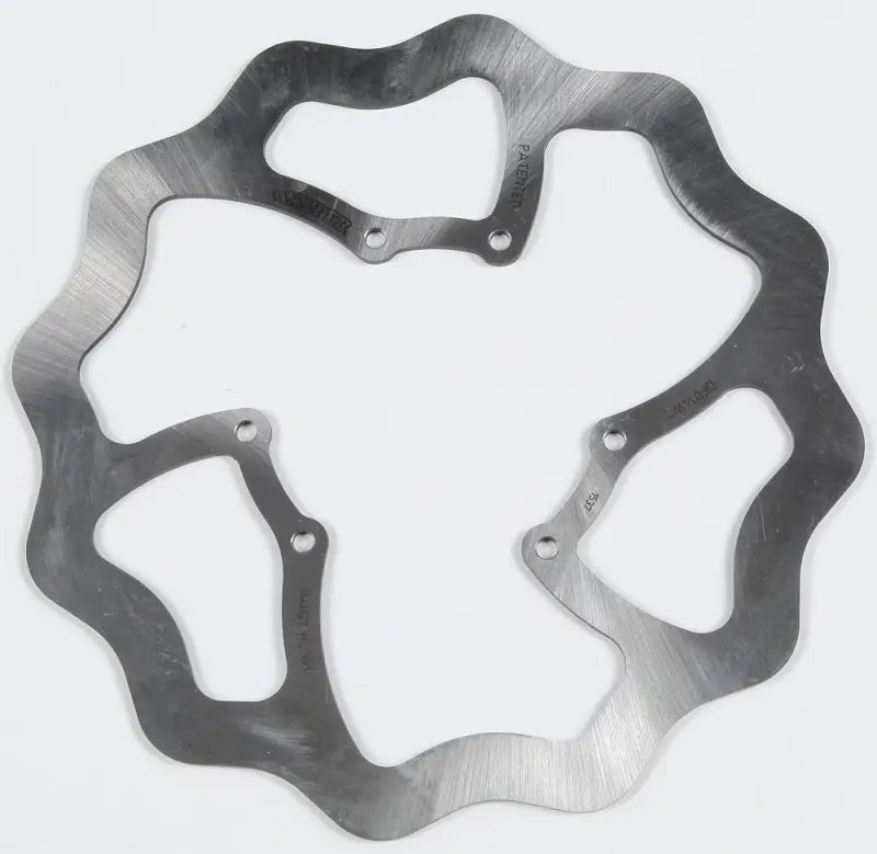 Silver-colored DF014WS SKW oversize rotor with wavy edges and mounting holes