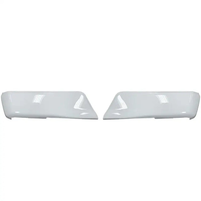 Pair of white automotive bumper corners showcasing DF1010 Ecoological Gloss White Bumper Overlay