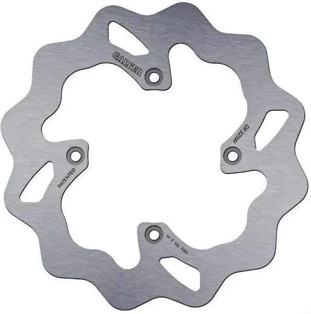 Silver-colored DF329W wave rotor rear with wavy edges and four mounting holes