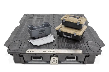 Black and tan DF9 Decked storage solution for Ford F150 Aluminum 2021-Current