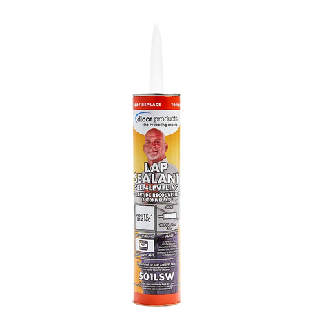 Tube of Dicor RV lap sealant for superior roof edge sealing and hazard air pollutant safety