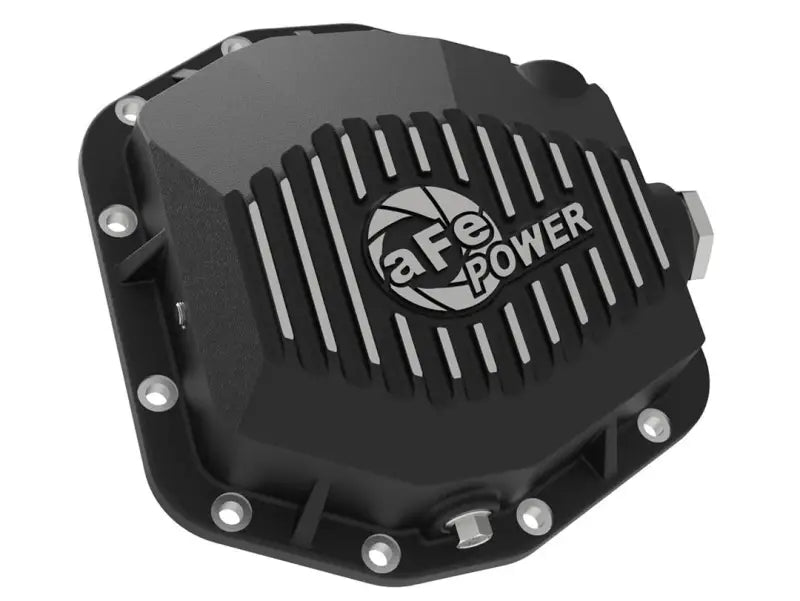 Black differential cover with cooling fins, Dana M220, magnetic drain plug, die cast aluminum