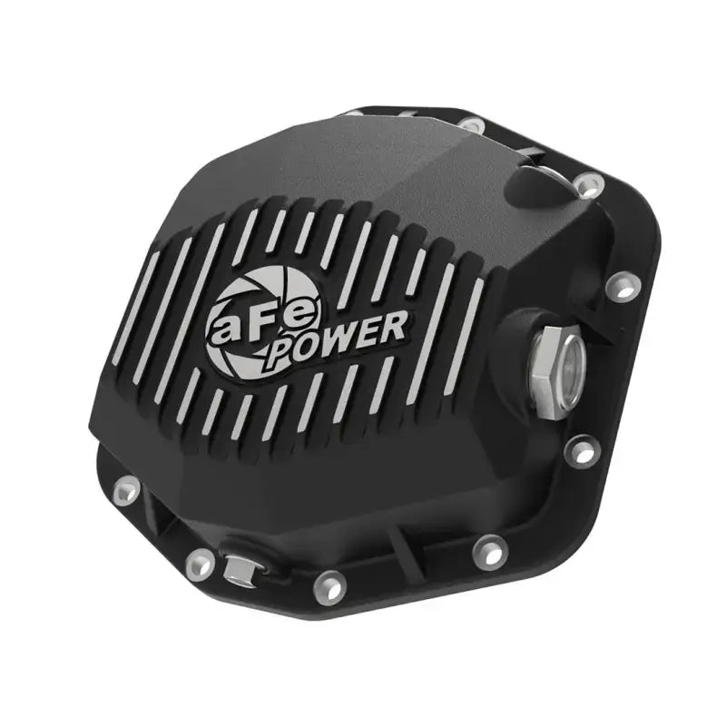 Black differential cover with cooling fins and magnetic drain plug for Dana M220