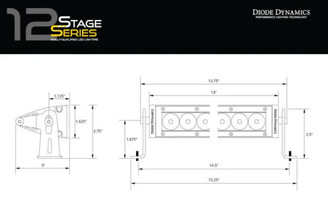 Diode Dynamics 12 In LED Light Bar Single Row Straight - Amber Wide Each Stage Series - DD5045S