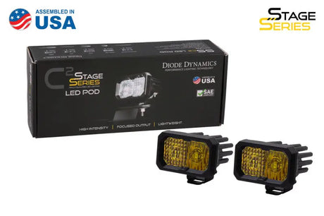 Diode Dynamics Stage Series 2 In LED Pod Sport - Yellow Flood Standard ABL (Pair) - DD6396P