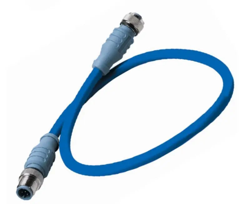 Blue maretron mid double-ended cordset with metal connectors for versatile connections