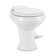 Dometic 300 Series RV Toilet with Easy Clean Design features a round seat and pedal flush for effortless use.