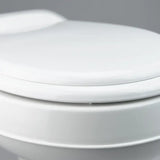 Dometic 300 Series RV Toilet with Easy Clean Design features a round seat and pedal flush control for convenience.