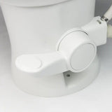 White bidet attachment on Dometic 320 Series RV Toilet with vitreous ceramic bowl