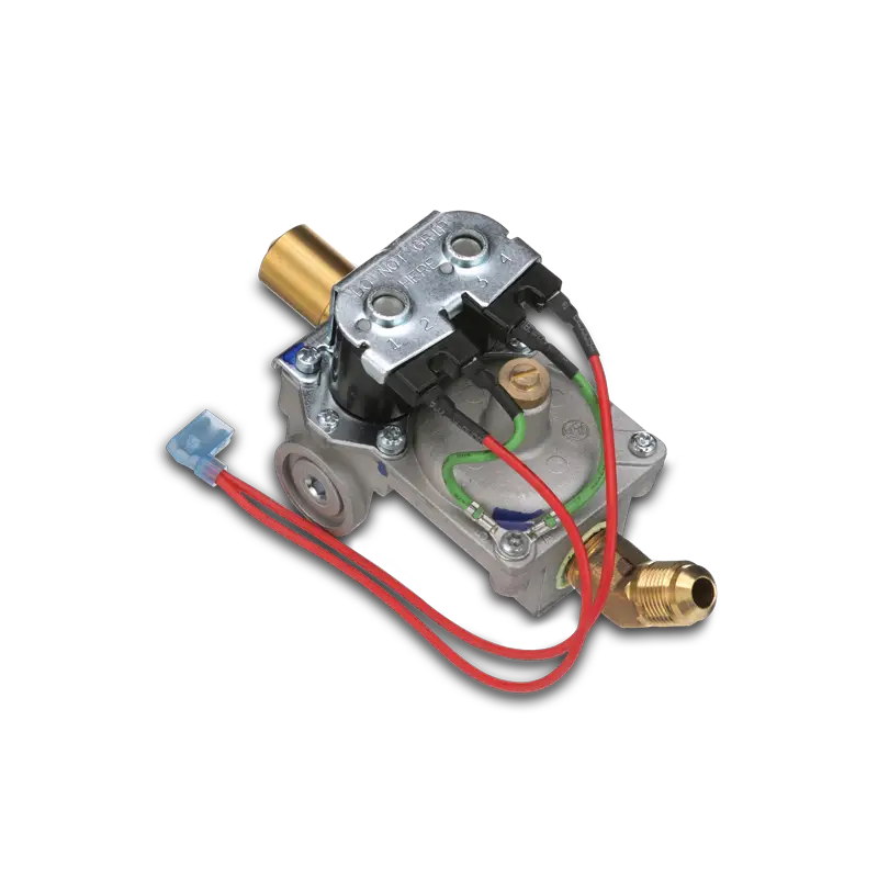 Dometic 92078 RV water heater gas valve assembly with brass fittings and red wires