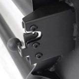 Black steel tubular lower half door with textured finish, featuring a ball handle and door retention straps from Go Rhino’s Trailline Tube Doors for Jeep JKU.