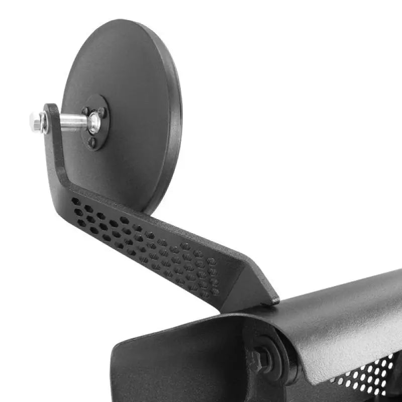 Black textured steel tubular lower half door with ball handle, door retention straps, and side mirror mount by Go Rhino's Trailline®.