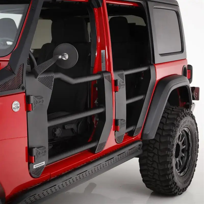 Door Tubular Lower Half; With Ball Handle; Textured; Black; Steel; Single; Retention Straps - Truck & Automotive