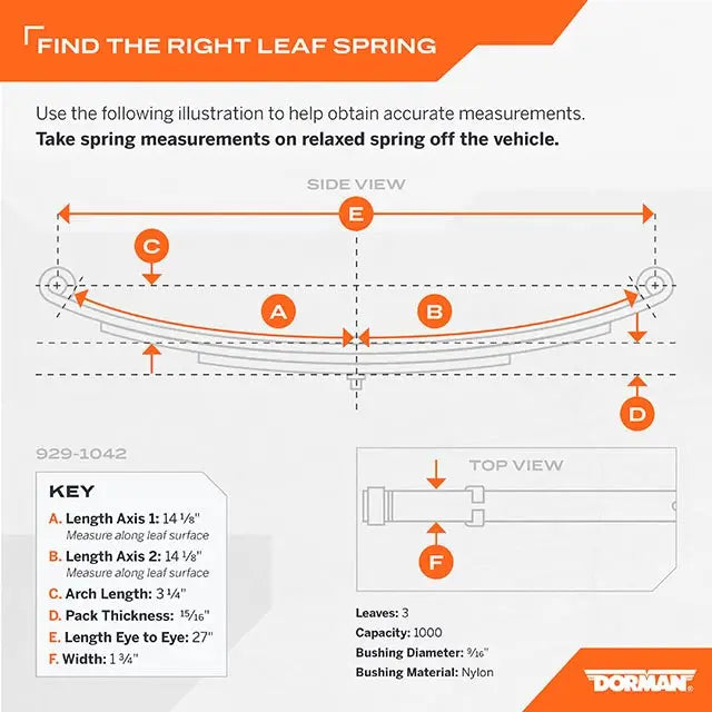 Dorman Limited Lifetime Warranty Trailer Axle Leaf Spring 929-1042