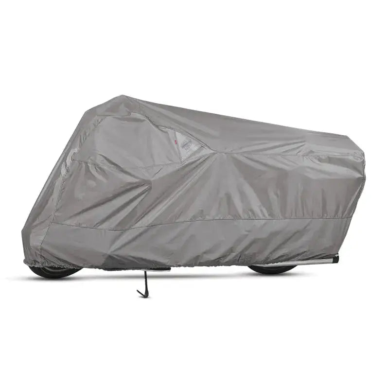 Covered motorcycle with Dowco Cruisers WeatherAll Plus Motorcycle Cover in gray