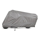 Covered motorcycle with Dowco Cruisers WeatherAll Plus Motorcycle Cover in gray