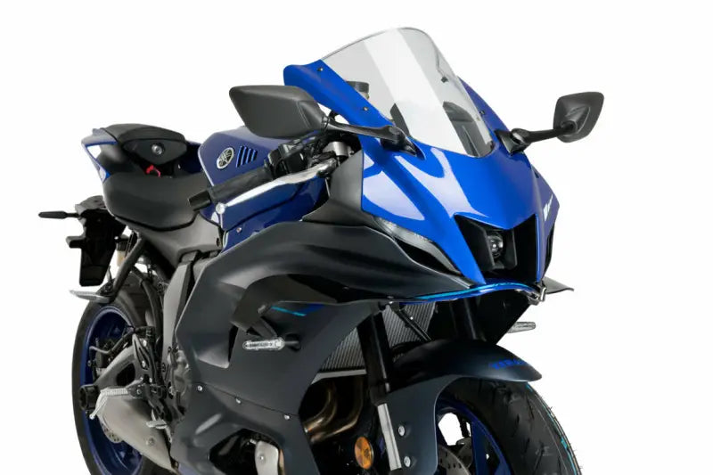 Blue and black Yamaha motorcycle with Downforce Side Spoilers Cybertruck accessories
